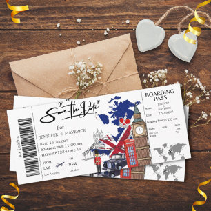 London boarding pass Save the Date ticket Kaart