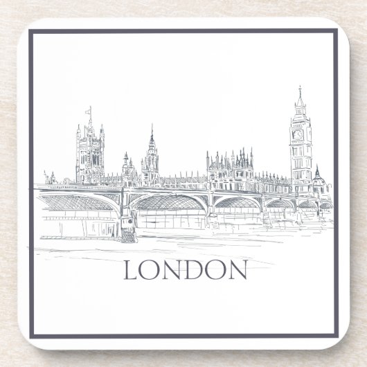 London Bridge Big Ben en Iconic Skyline Sketch Be Bier Onderzetter (Voorkant)