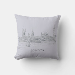 London Bridge Big Ben en Skyline Ink Sketch Kussen