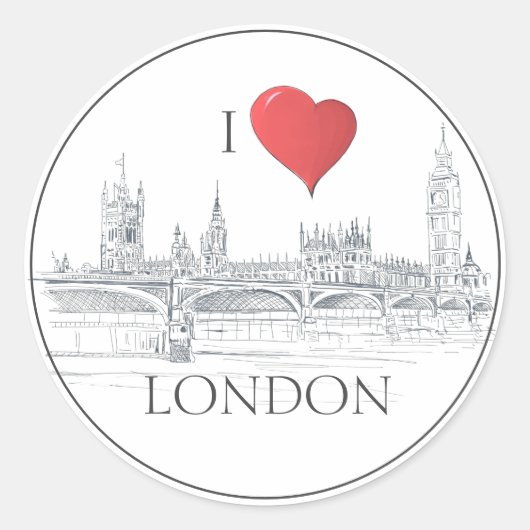 London Bridge Big Ben | I Heart London Sketch Ronde Sticker (Voorkant)