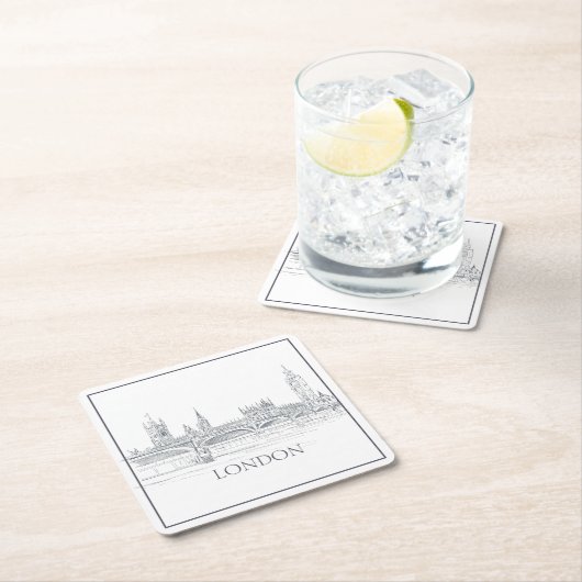 London Bridge Big Ben London Skyline Drawing Kartonnen Onderzetters (Insitu)