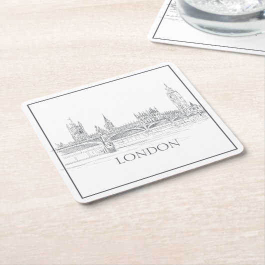 London Bridge Big Ben London Skyline Drawing Kartonnen Onderzetters (Schuin)