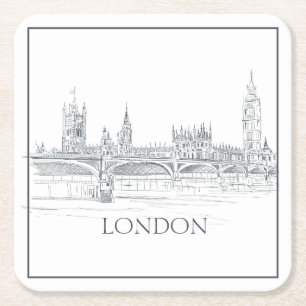 London Bridge Big Ben London Skyline Drawing Kartonnen Onderzetters
