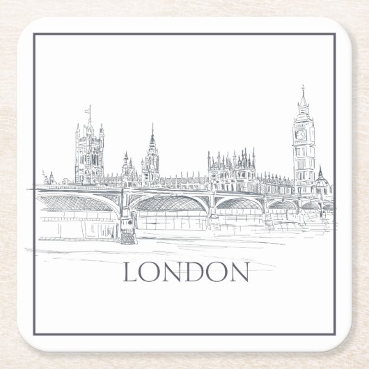 London Bridge Big Ben London Skyline Drawing Kartonnen Onderzetters (Voorkant)