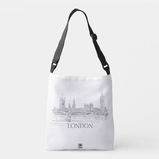 London Bridge Big Ben Pen en Ink Drawing Crossbody Tas (Achterkant)