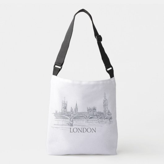 London Bridge Big Ben Pen en Ink Drawing Crossbody Tas (Voorkant)