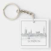 London Bridge Big Ben Pen en Ink Drawing Sleutelhanger (voorkant)