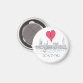 London Bridge Big Ben Pen en Ink met Red Heart Magneet (Voorkant / Achterkant)