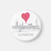 London Bridge Big Ben Pen en Ink met Red Heart Magneet (Voorkant)