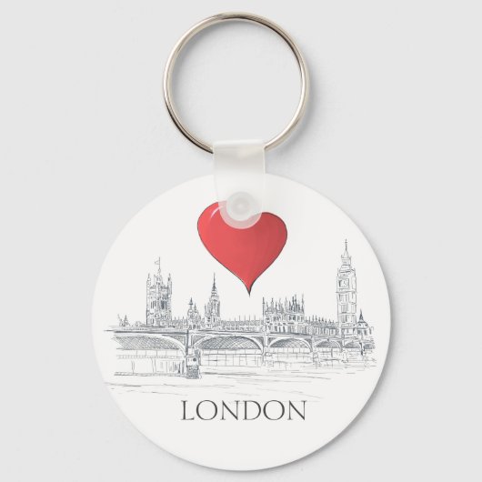 London Bridge Big Ben Skyline met Red Heart Sleutelhanger (Voorkant)