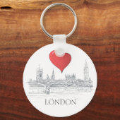 London Bridge Big Ben Skyline met Red Heart Sleutelhanger (Voorkant)