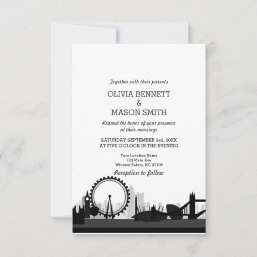 London Bridge Cityscape Wedding Invitation Kaart (Voorkant)