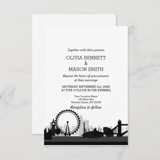 London Bridge Cityscape Wedding Invitation Kaart (Voorkant / Achterkant)