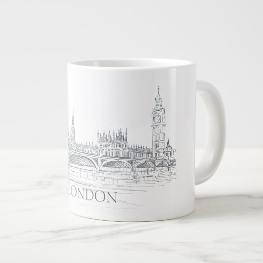 London Bridge en Big Ben Iconic Skyline Sketch Grote Koffiekop (Voorkant rechts)