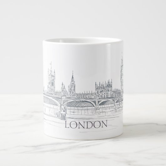 London Bridge en Big Ben Iconic Skyline Sketch Grote Koffiekop (Voorkant)