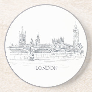 London Bridge en Big Ben Iconic Skyline Sketch Zandsteen Onderzetter