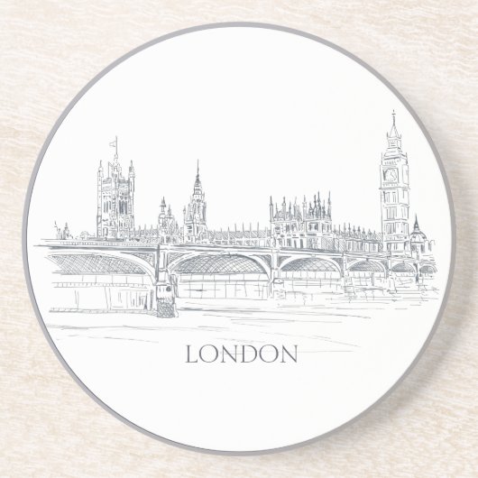 London Bridge en Big Ben Iconic Skyline Sketch Zandsteen Onderzetter (Voorkant)