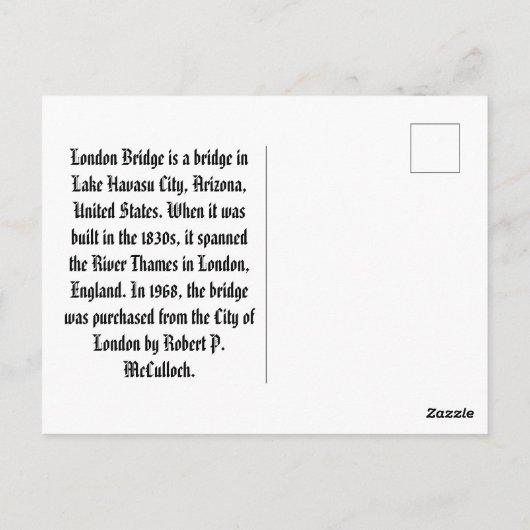 London Bridge, Lake Havasu, Az. Briefkaart (Achterkant)