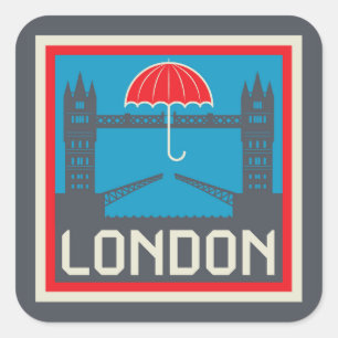 London Bridge met Umbrella Vierkante Sticker