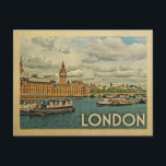 London Briefkaart England Vintage Travel<br><div class="desc">Het Londense ontwerp in Vintage Travel-stijl met Westminster Abbey op de rivier de Thames voor deze leuke Engelse scene.</div>