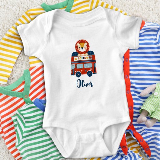 London Bus & Cute Lion Baby Persoonlijk Romper