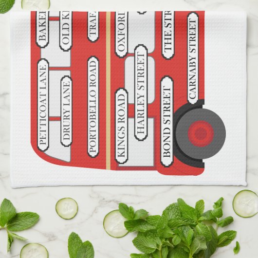 London Bus & Famous Street Names Theedoek (Gevouwen)