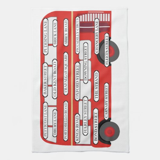 London Bus & Famous Street Names Theedoek (Verticaal)