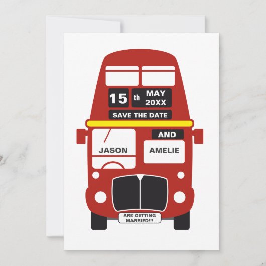 London Bus Save the Date Card Black (Voorkant)