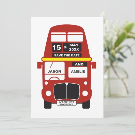 London Bus Save the Date Card Black (Staand voorkant)