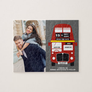 London Bus Save the Date Grey Photo Jigzaag Puzzle Legpuzzel