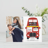 London Bus Save the Date kaart Foto Zwart (Staand voorkant)
