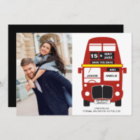 London Bus Save the Date kaart Foto Zwart