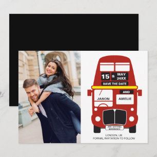 London Bus Save the Date kaart Foto Zwart