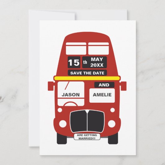 London Bus Save the Date kaart gepersonaliseerd (Voorkant)