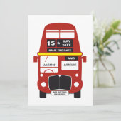 London Bus Save the Date kaart gepersonaliseerd (Staand voorkant)