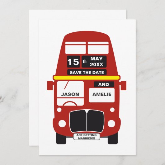 London Bus Save the Date kaart gepersonaliseerd (Voorkant / Achterkant)