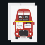 London Bus Save the Date kaart gepersonaliseerd<br><div class="desc">Gepersonaliseerde rode London Bus Bewaar de datumkaart. Een mooie manier om jullie bruiloft aan te kondigen! Meer opties op: http://www.zazzle.co.uk/designbyredline</div>