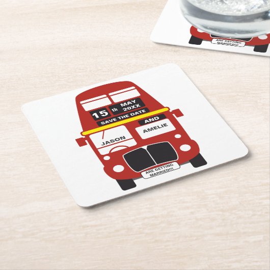 London Bus Wedding Save the Date  Kartonnen Onderzetters (Schuin)