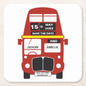London Bus Wedding Save the Date Kartonnen Onderzetters (Voorkant)