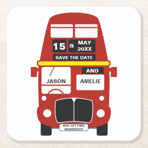 London Bus Wedding Save the Date  Kartonnen Onderzetters