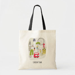 London Cartoon Map People Landmarks Contemmodern Tote Bag