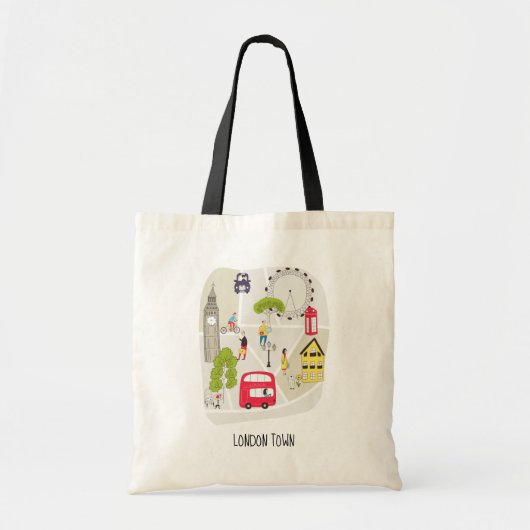 London Cartoon Map People Landmarks Contemmodern Tote Bag (Voorkant)