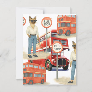 London Cat wacht op Double Decker Bus in Londen Briefkaart