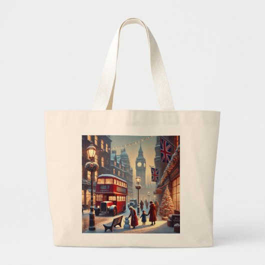 London Christmas | Big Ben & Feestelijk Londen Grote Tote Bag (Voorkant)