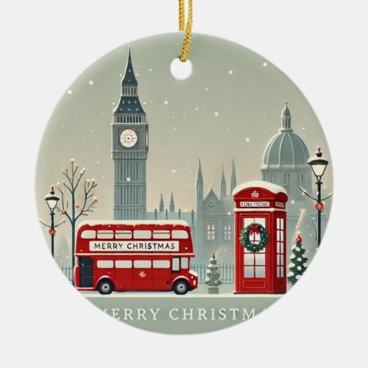 London Christmas | Big Ben & Feestelijk Londen Keramisch Ornament (Voorkant)