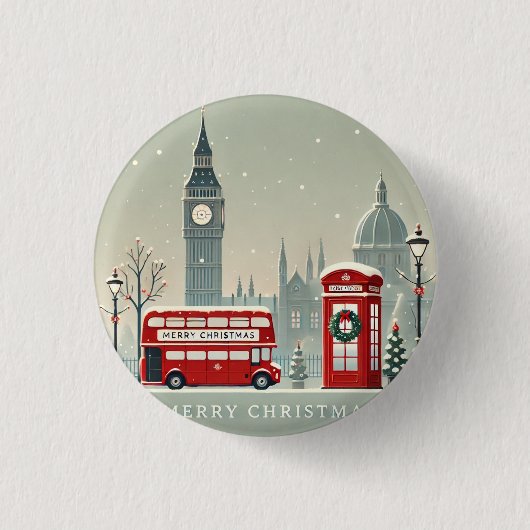 London Christmas | Big Ben & Feestelijk Londen Ronde Button 3,2 Cm (Voorkant)
