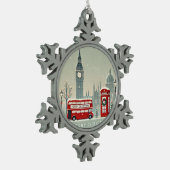 London Christmas | Big Ben & Feestelijk Londen Tin Sneeuwvlok Ornament (Links)