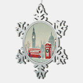 London Christmas | Big Ben & Feestelijk Londen Tin Sneeuwvlok Ornament (Rechts)