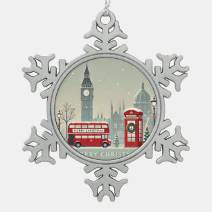 London Christmas Big Ben & Feestelijk Londen Tin Sneeuwvlok Ornament