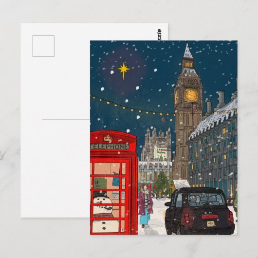 London Christmas Night Cityscape Retro-geïnspireer Briefkaart (Voorkant / Achterkant)